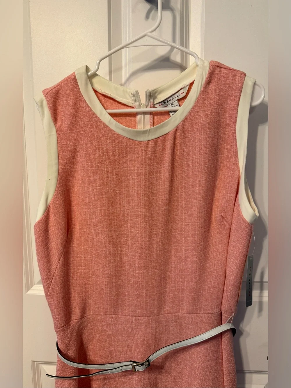 NWT - AA Studio AA - Sleeveless Coral Midi Dress with White Trim and Belt